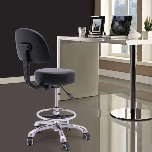 Rolling Stool Swivel Salon Chair Adjustable Wheelchair Stool w/ Back Support
