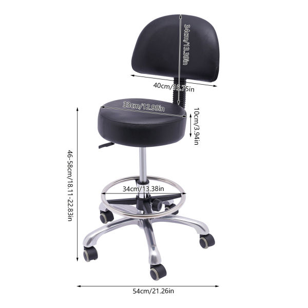 Rolling Stool Swivel Salon Chair Adjustable Wheelchair Stool w/ Back Support