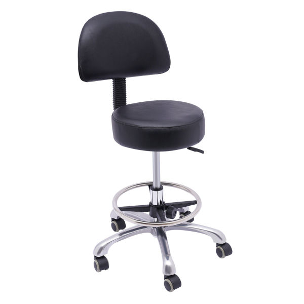 Rolling Stool Swivel Salon Chair Adjustable Wheelchair Stool w/ Back Support