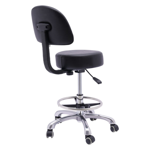 Rolling Stool Swivel Salon Chair Adjustable Wheelchair Stool w/ Back Support