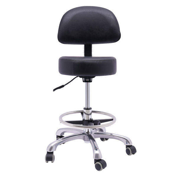 Rolling Stool Swivel Salon Chair Adjustable Wheelchair Stool w/ Back Support