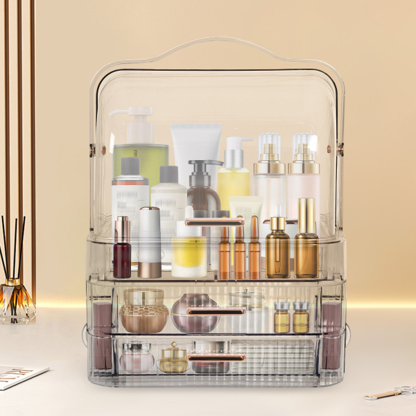 CNCEST Clear Cosmetic Storage Cabinet, Makeup Organizer Box, Makeup Organizer with 2 Drawers