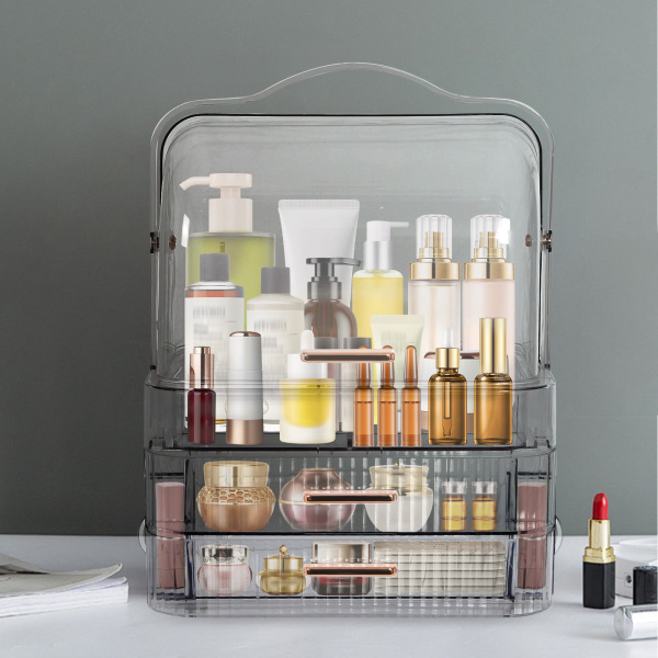 CNCEST Clear Cosmetic Storage Cabinet, Makeup Organizer Box, Makeup Organizer with 2 Drawers