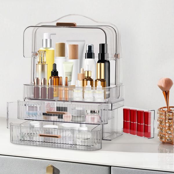 CNCEST Clear Cosmetic Storage Cabinet, Makeup Organizer Box, Makeup Organizer with 2 Drawers