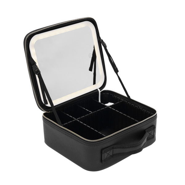 Makeup Train Case with Large Lighted Mirror 3 Color Scenarios Adjustable Brightness Large Cosmetic Organizer Storage Adjustable Dividers