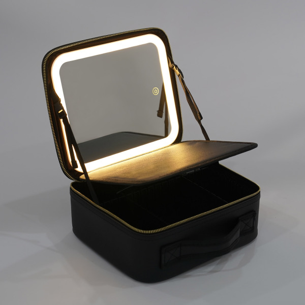 Makeup Train Case with Large Lighted Mirror 3 Color Scenarios Adjustable Brightness Large Cosmetic Organizer Storage Adjustable Dividers