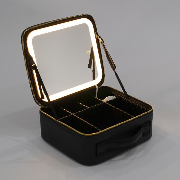 Makeup Train Case with Large Lighted Mirror 3 Color Scenarios Adjustable Brightness Large Cosmetic Organizer Storage Adjustable Dividers