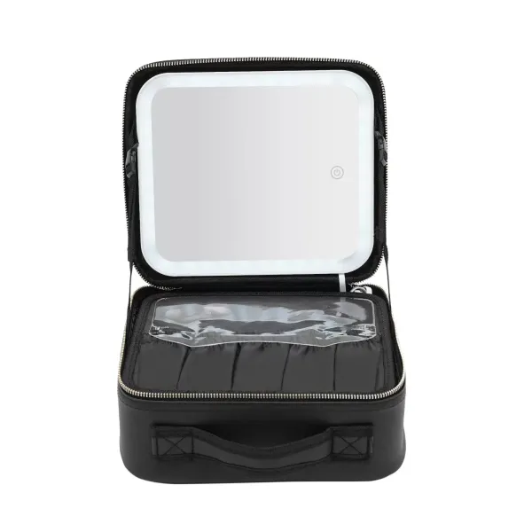 Makeup Train Case with Large Lighted Mirror 3 Color Scenarios Adjustable Brightness Large Cosmetic Organizer Storage Adjustable Dividers
