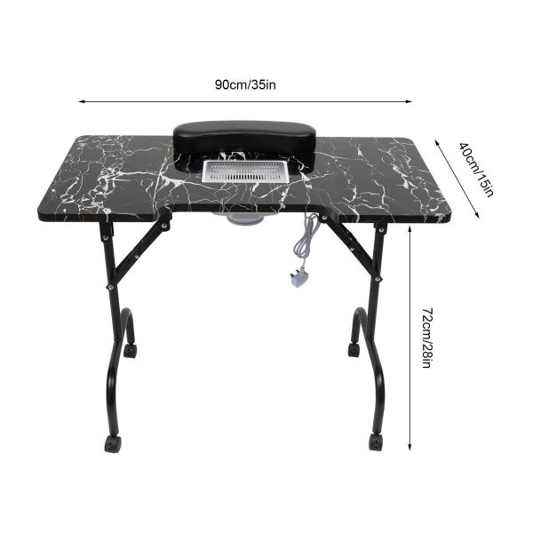 Folding Nail Table w/Wheels Portable Manicure Desk With Dust Collector Fan