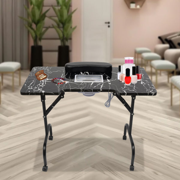 Folding Nail Table w/Wheels Portable Manicure Desk With Dust Collector Fan