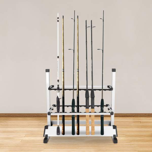 24 Slots Freestanding Fishing Rod Holders 28.74*12.59*28.34in Lightweight Aluminum Vertical Fish Pole Garage Storage Ground Display Stand