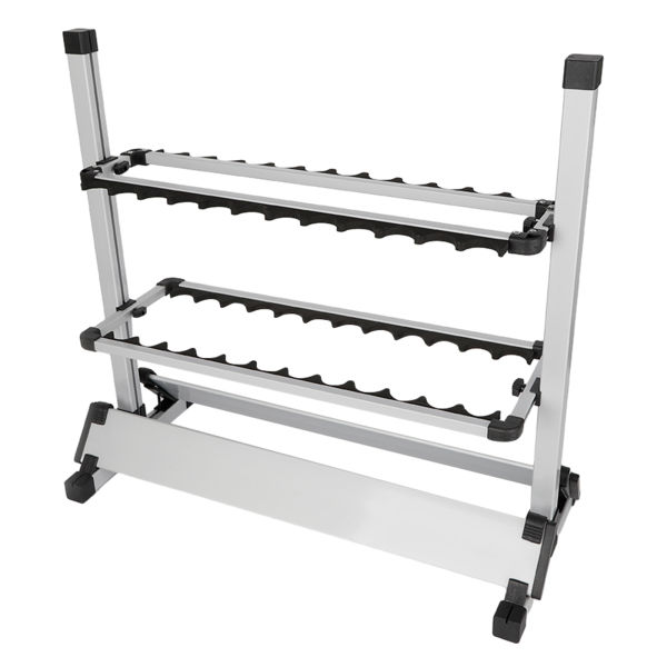 24 Slots Freestanding Fishing Rod Holders 28.74*12.59*28.34in Lightweight Aluminum Vertical Fish Pole Garage Storage Ground Display Stand