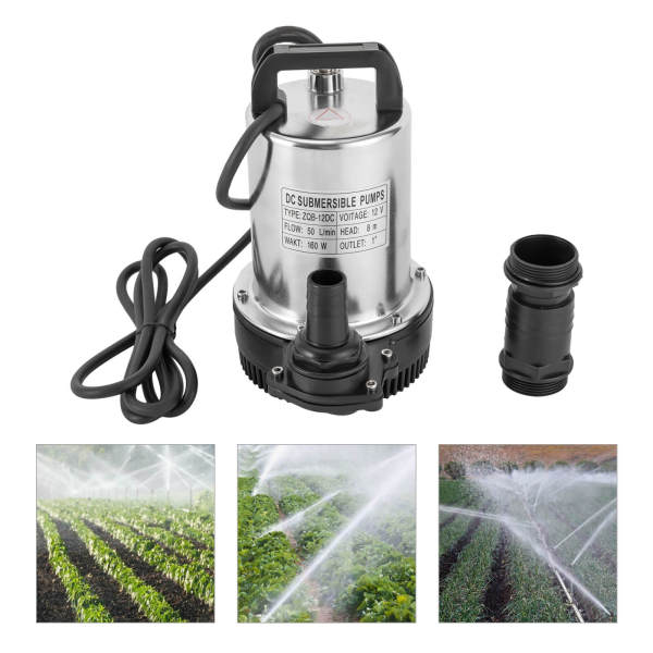 DC 12V 160W Submersible Pump, Water Pump for Irrigation, for extracting groundwater 13.21gal/min Flow - 1in Outlet, 26.25ft Lift
