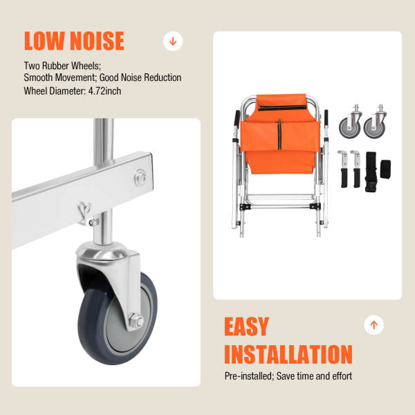 Orange 2-Wheel Stair Chair, Patient Transport Chair, Medical Stretcher - Foldable, 159kg Load Capacity for Hospitals, Emergency centers, Fire Centers