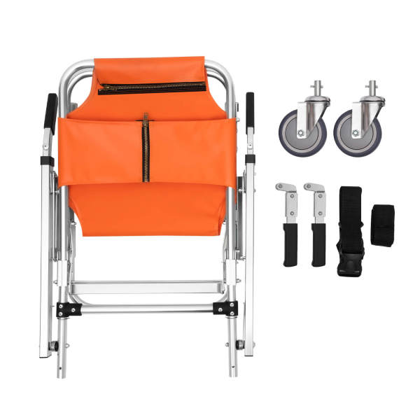 Orange 2-Wheel Stair Chair, Patient Transport Chair, Medical Stretcher - Foldable, 159kg Load Capacity for Hospitals, Emergency centers, Fire Centers