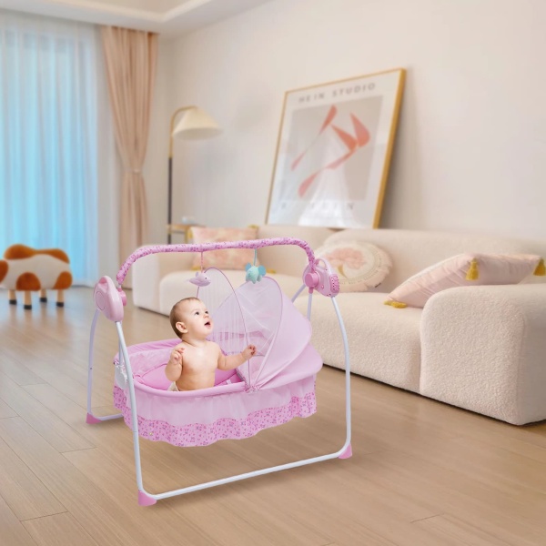 Bluetooth Music Electric Baby Crib Cradle Infant Auto-Swing Bed Rocker Cot W/Mat