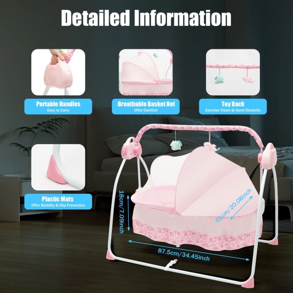 Bluetooth Music Electric Baby Crib Cradle Infant Auto-Swing Bed Rocker Cot W/Mat