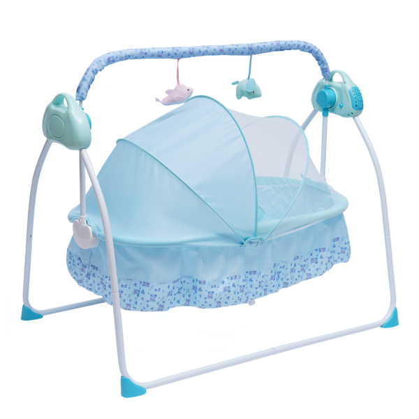 0-25Kg Big Space Electric Baby Crib Cradle Infant Rocker Auto Smart Baby Cradle Newborns Carrier Infant Bed Folding Toddler Cradle (Blue)