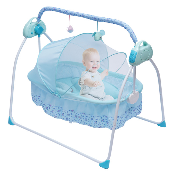 0-25Kg Big Space Electric Baby Crib Cradle Infant Rocker Auto Smart Baby Cradle Newborns Carrier Infant Bed Folding Toddler Cradle (Blue)
