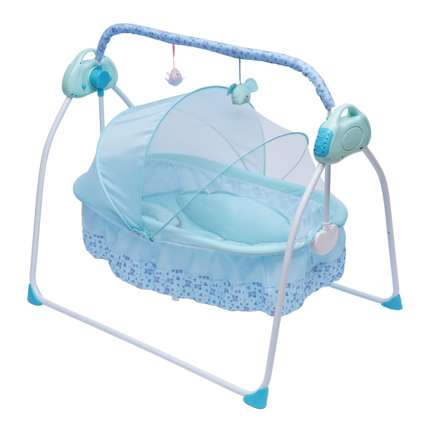 0-25Kg Big Space Electric Baby Crib Cradle Infant Rocker Auto Smart Baby Cradle Newborns Carrier Infant Bed Folding Toddler Cradle (Blue)