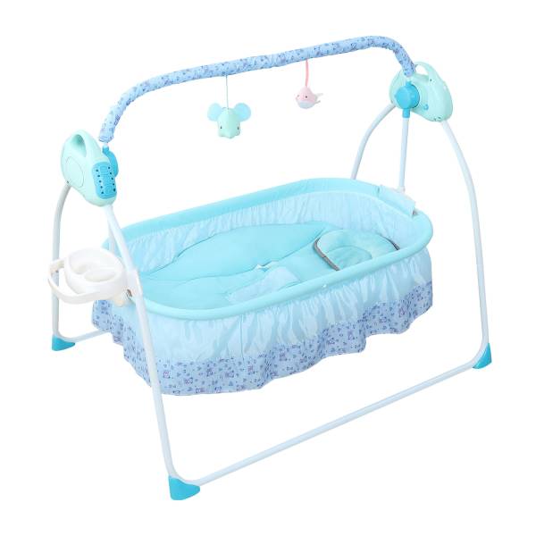Free-standing Rocking Bassinet Electric Baby Bassinet 5 Levels Adiustable Rocking Speed for 0-18 months Baby with Remote Control Blue