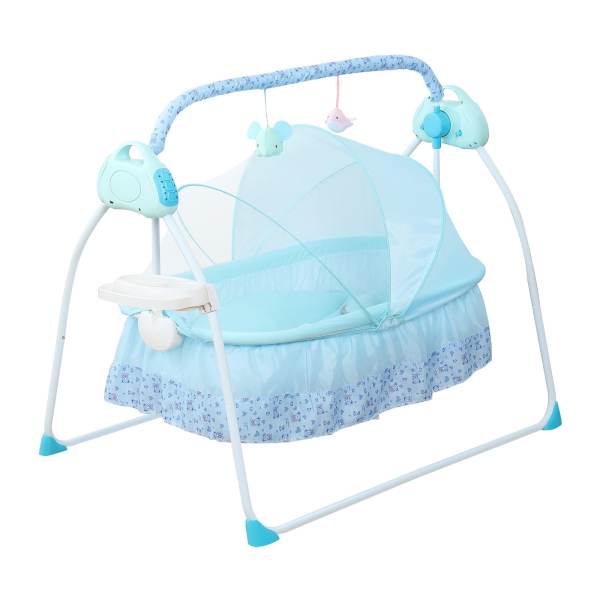 Free-standing Rocking Bassinet Electric Baby Bassinet 5 Levels Adiustable Rocking Speed for 0-18 months Baby with Remote Control Blue