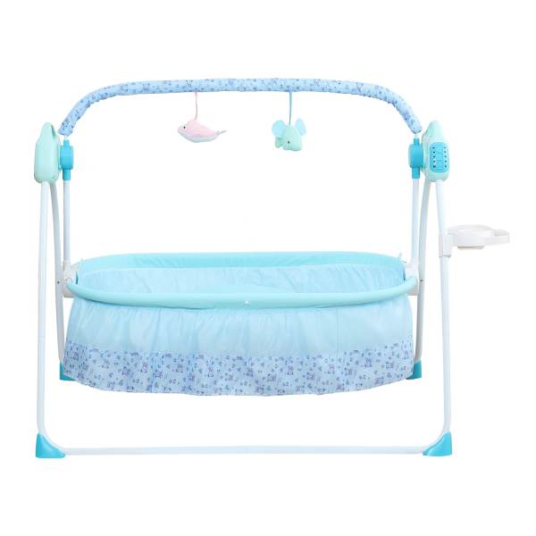 Free-standing Rocking Bassinet Electric Baby Bassinet 5 Levels Adiustable Rocking Speed for 0-18 months Baby with Remote Control Blue