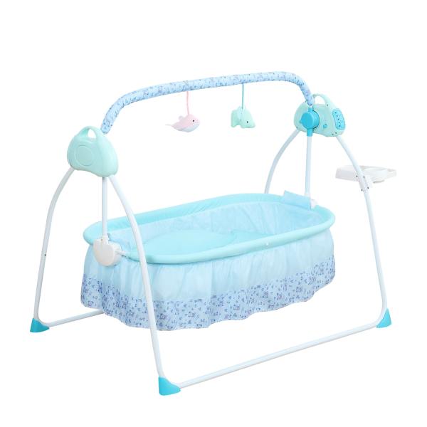 Free-standing Rocking Bassinet Electric Baby Bassinet 5 Levels Adiustable Rocking Speed for 0-18 months Baby with Remote Control Blue