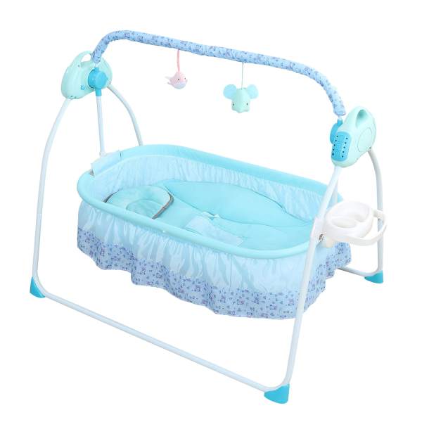 Free-standing Rocking Bassinet Electric Baby Bassinet 5 Levels Adiustable Rocking Speed for 0-18 months Baby with Remote Control Blue