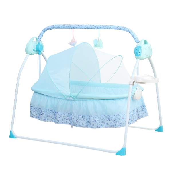 Free-standing Rocking Bassinet Electric Baby Bassinet 5 Levels Adiustable Rocking Speed for 0-18 months Baby with Remote Control Blue