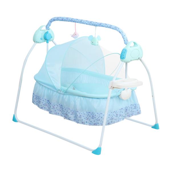 Free-standing Rocking Bassinet Electric Baby Bassinet 5 Levels Adiustable Rocking Speed for 0-18 months Baby with Remote Control Blue