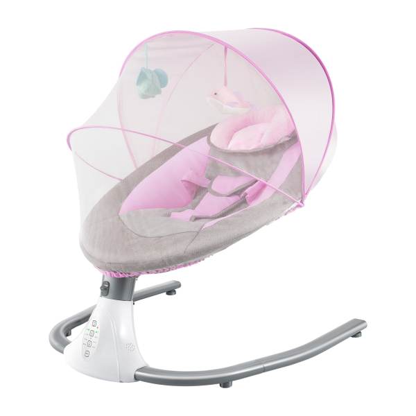 Baby Rocking Chairs Pink Portable Swing for 0-18 Months Infants Electric Bluetooth Remote Control Baby Bouncer with Sunshade & Mosquito Net