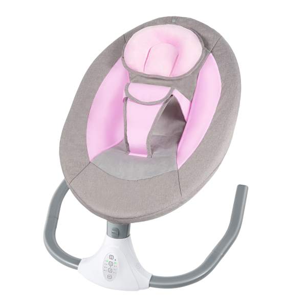 Baby Rocking Chairs Pink Portable Swing for 0-18 Months Infants Electric Bluetooth Remote Control Baby Bouncer with Sunshade & Mosquito Net