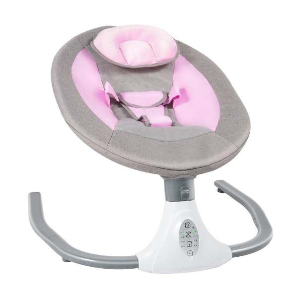 Baby Rocking Chairs Pink Portable Swing for 0-18 Months Infants Electric Bluetooth Remote Control Baby Bouncer with Sunshade & Mosquito Net