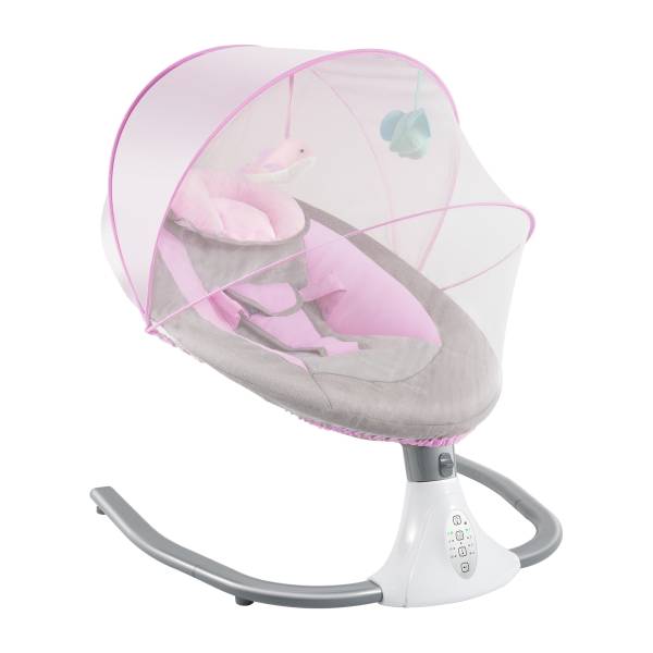 Baby Rocking Chairs Pink Portable Swing for 0-18 Months Infants Electric Bluetooth Remote Control Baby Bouncer with Sunshade & Mosquito Net