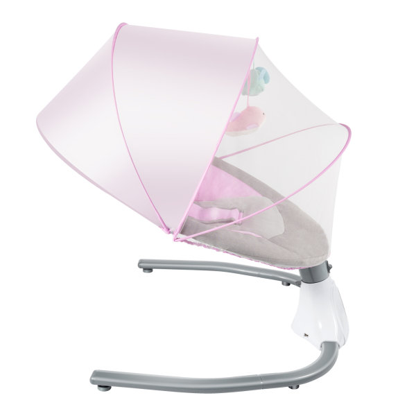 Baby Rocking Chairs Pink Portable Swing for 0-18 Months Infants Electric Bluetooth Remote Control Baby Bouncer with Sunshade & Mosquito Net