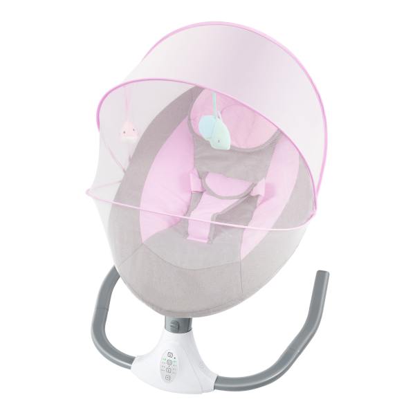 Baby Rocking Chairs Pink Portable Swing for 0-18 Months Infants Electric Bluetooth Remote Control Baby Bouncer with Sunshade & Mosquito Net