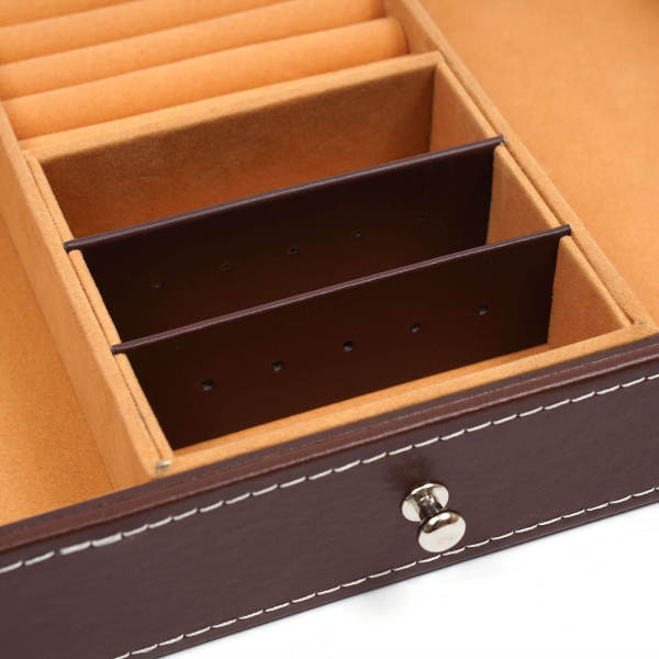Red-brown Retro Watch Storage Box, Jewelry Display Case, Jewelry Box with Mirrror and Key