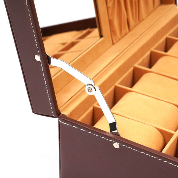 Red-brown Retro Watch Storage Box, Jewelry Display Case, Jewelry Box with Mirrror and Key