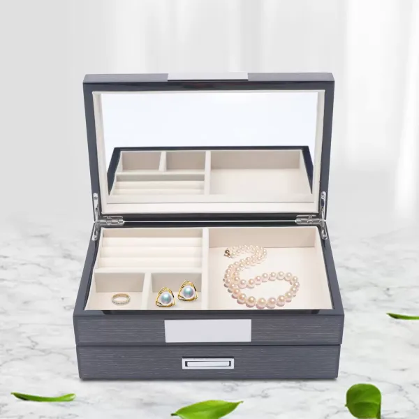 2 Layers Women Rustic Wooden Jewellery Organiser Retro Jewellery Box Bracelets Storage Case for Watches, Rings, Bracelets