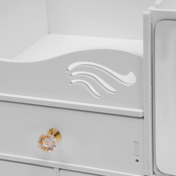 White Cosmetic Organizer, PVC Makeup Storage Box, Desktop Cosmetics Drawer Case, with 3 Drawers and A mirror