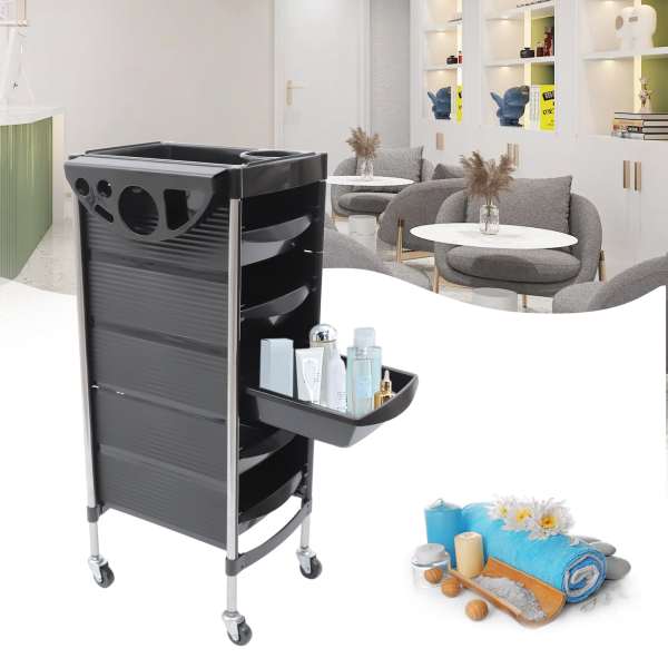 6-Tier Freestanding Beauty Salon Trolley Max.Loading 8kg/17.63lbs Hair Spa Rolling Hairdressing Storage Cart with 5 Drawers