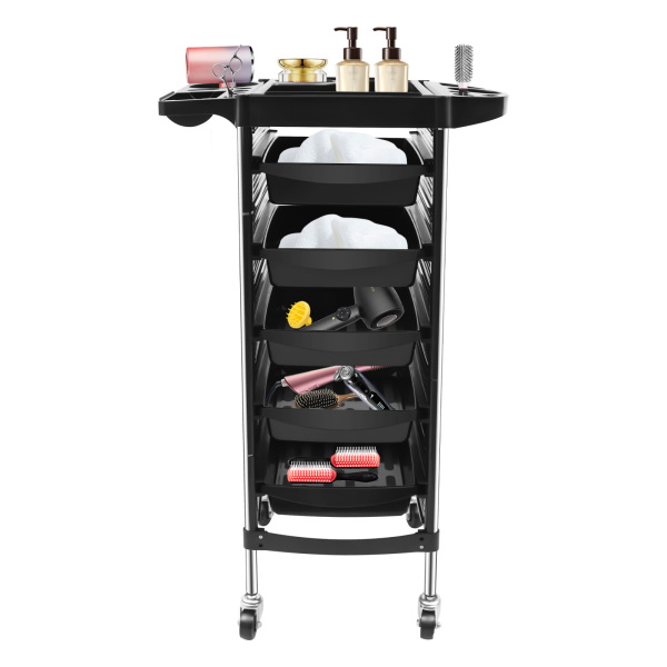 6-Tier Freestanding Beauty Salon Trolley Max.Loading 8kg/17.63lbs Hair Spa Rolling Hairdressing Storage Cart with 5 Drawers