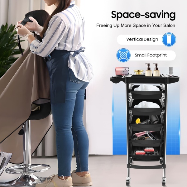 6-Tier Freestanding Beauty Salon Trolley Max.Loading 8kg/17.63lbs Hair Spa Rolling Hairdressing Storage Cart with 5 Drawers