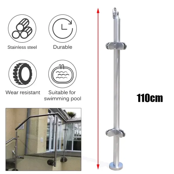110CM Balustrade Posts with Glass Clamps 8-12mm Stainless Steel Glass Fencing Pole Balustrade Post