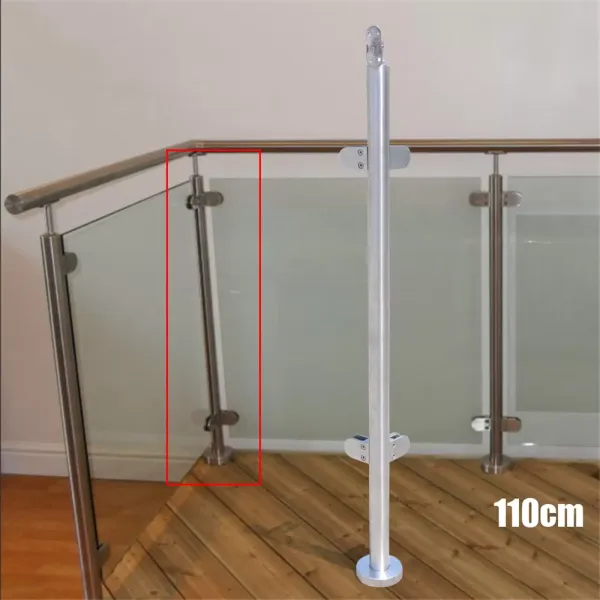 110CM Balustrade Posts with Glass Clamps 8-12mm Stainless Steel Glass Fencing Pole Balustrade Post
