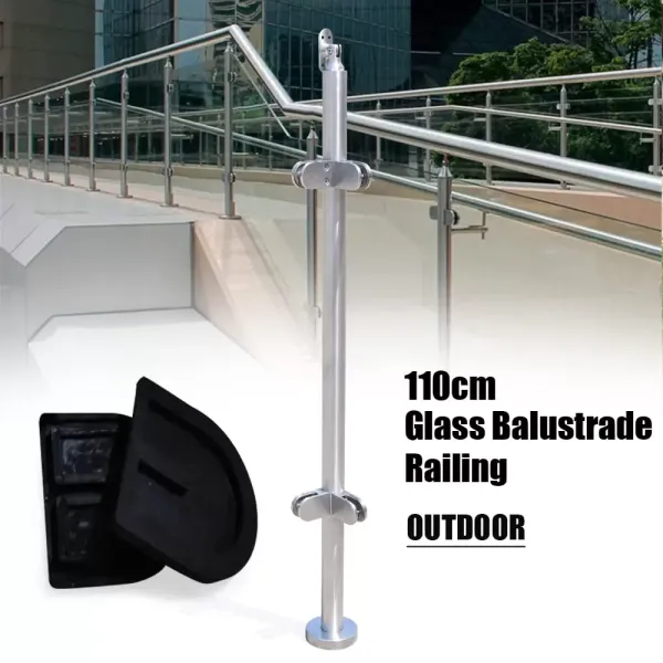 110CM Balustrade Posts with Glass Clamps 8-12mm Stainless Steel Glass Fencing Pole Balustrade Post