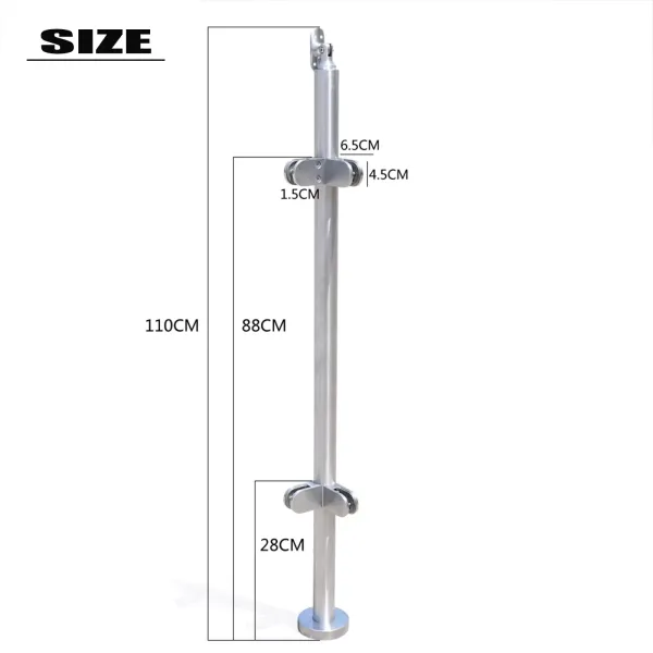 110CM Balustrade Posts with Glass Clamps 8-12mm Stainless Steel Glass Fencing Pole Balustrade Post