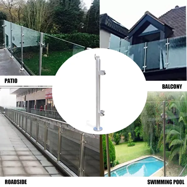 110CM Balustrade Posts with Glass Clamps 8-12mm Stainless Steel Glass Fencing Pole Balustrade Post
