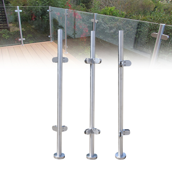 110CM Balustrade Posts with Glass Clamps 8-12mm Stainless Steel Post Balustrades Handrails for Garden Stairs Swimming pool Way Indoor Outdoor